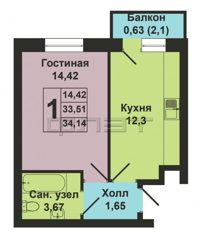 Продается однокомнатная квартира площадью 34.14 / 14.42 / 12.32 кв.м. в ЖК 'Царево Village' в прекрасном озелененном... - 15