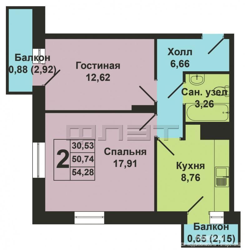 Продается двухкомнатная квартира площадью 50.76 / 30.53 / 8.76 кв.м. в ЖК 'Сказочный лес' в Приволжском районе (дом... - 9
