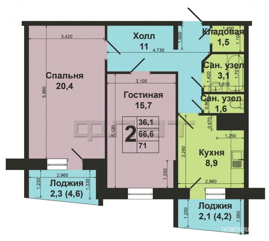Советский район, ул. Проспект Победы, д. 152. Продается двухкомнатная квартира на 3 этаже 18 этажного кирпичного... - 6
