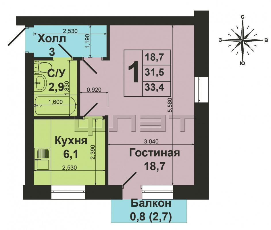 Зеленодольск, город, ул. Тургенева, д.1. Продается 1-комнатная квартира на среднем этаже кирпичного дома,... - 8
