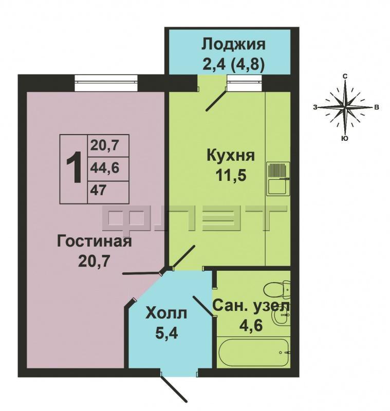 Зеленодольск, город , ул. Тургенева, д.29. Просторная и светлая 1-комнатная «улучшенка»  на среднем 4-м этаже 10-ти... - 5