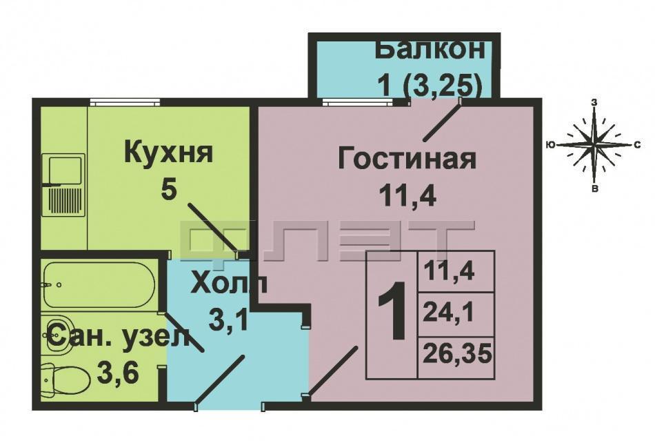 Волжск, Заря , ул. Щорса, д.20 а.  Светлая и теплая 1-комнатная квартира на среднем 2-м этаже 5-этажного дома.... - 7