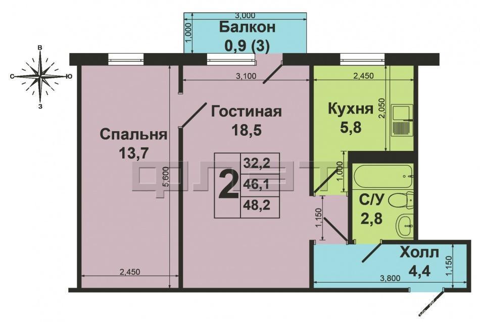 В Московском районе, ул.Ютазинская,12, в тихом зеленом месте  продается отличная 2 к квартира площадью 45,2 кв.м.,... - 8