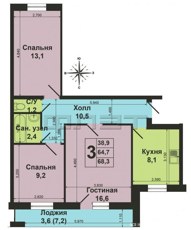 В Приволжском районе,  по ул. Карбышева продается большая светлая 3 к квартира в кирпичном  доме улучшенного проекта.... - 12