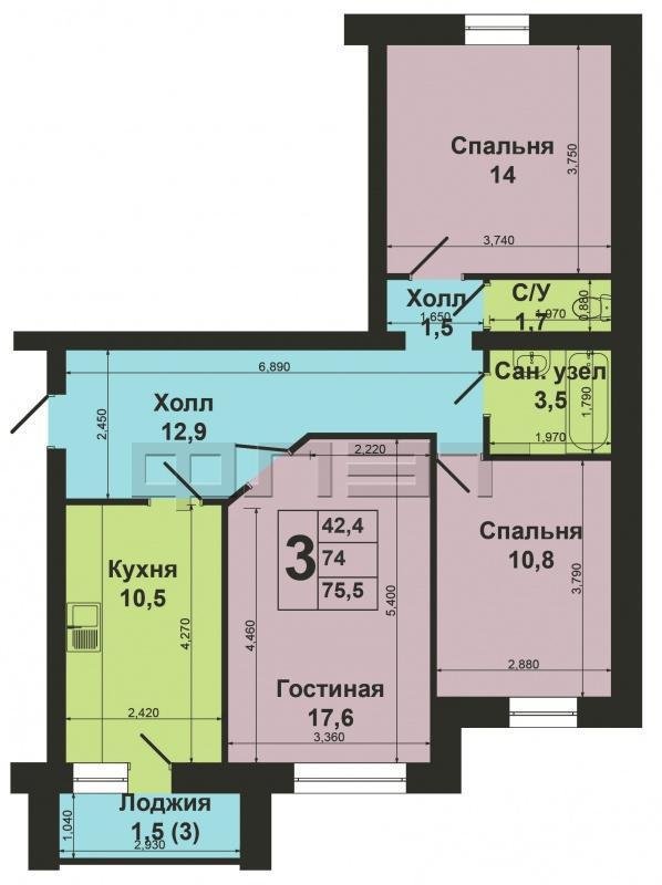 В Авиастроительном районе, в новом кирпичном доме(2007г) продается большая светлая 3 к квартира, площадью 72, 5 кв.м.... - 9
