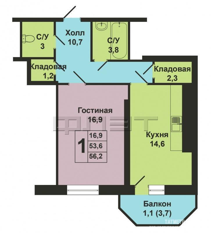 В Приволжском районе, в самом развивающемся микрорайоне Солнечный город продается большая светлая  1 к квартира с... - 7