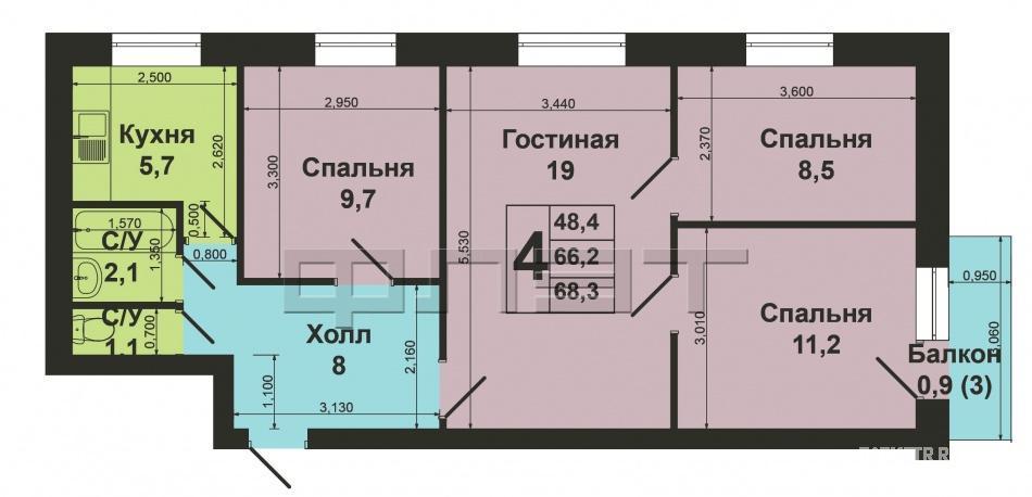 Советский район, ул.Ново-Азинская, д.2. Продаётся 4-комнатная квартира на 3 этаже 5 этажного кирпичного дома... - 8