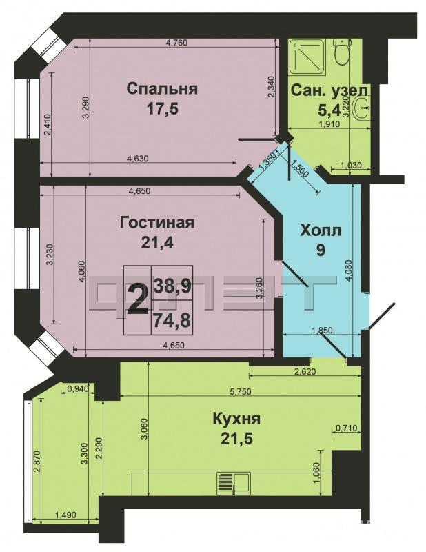 В престижном районе г. Казани,  в ЖК «Казань 21 ВЕК» продается 2-х комнатная квартира по ул. Курская, д.27 на 11-м... - 12