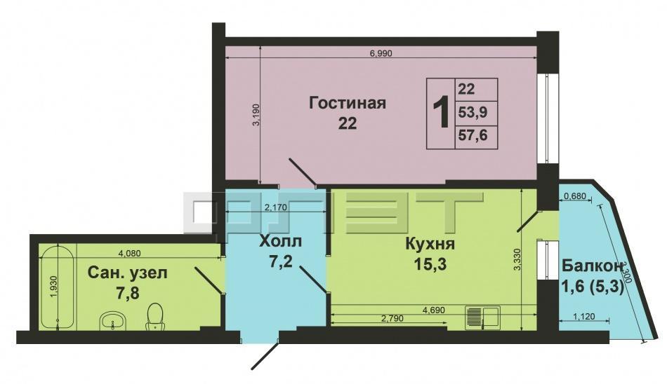 В Советском районе г.Казани выставлена на продажу 1-на комнатная квартира улучшенной планировки. Светлая, просторная... - 3