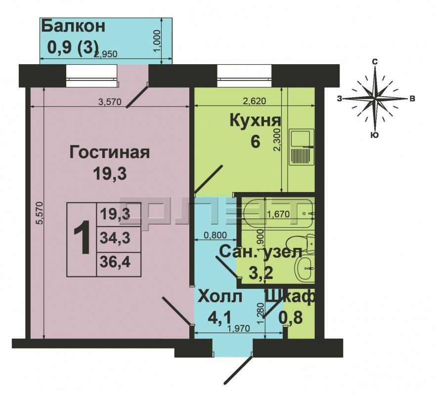 Зеленодольск, Мирный, ул. Степная, д.2а В спокойном районе Мирного .продается отличная 1 квартира 33.4 м.кв . С... - 6