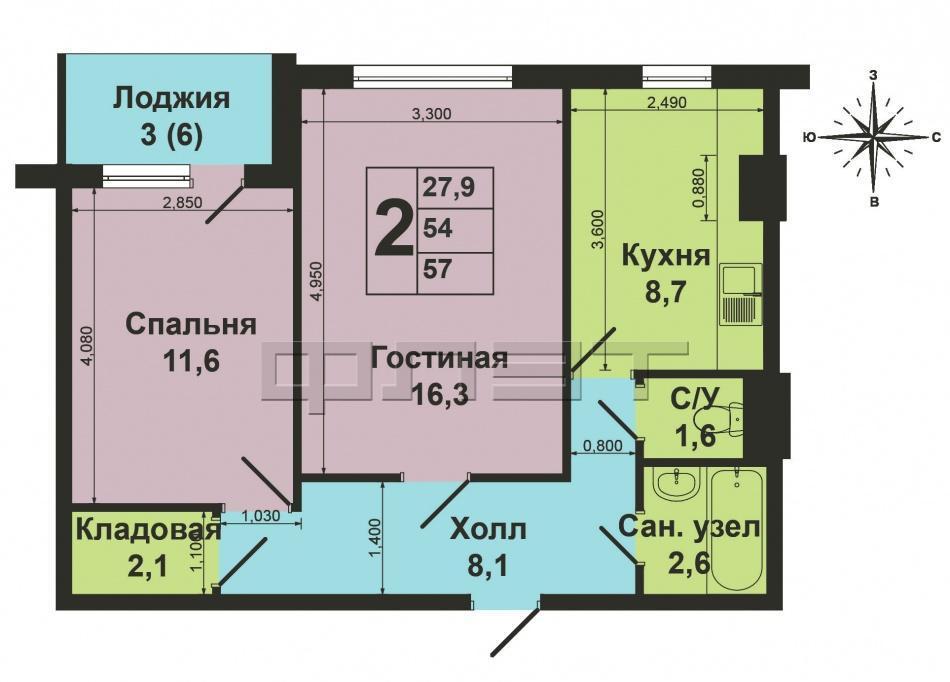 Зеленодольск, мирный, ул.Комарова д.21. Продаётся 2-комнатная квартира ленинградского проекта, большая и уютная с... - 8