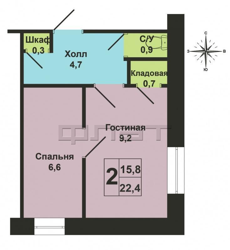 Зеленодольск, город, ул. Заикина, д.14/1. Продаётся блок в общежитии, 23 кв.м, совмещённый санузел с душевой, большая... - 7