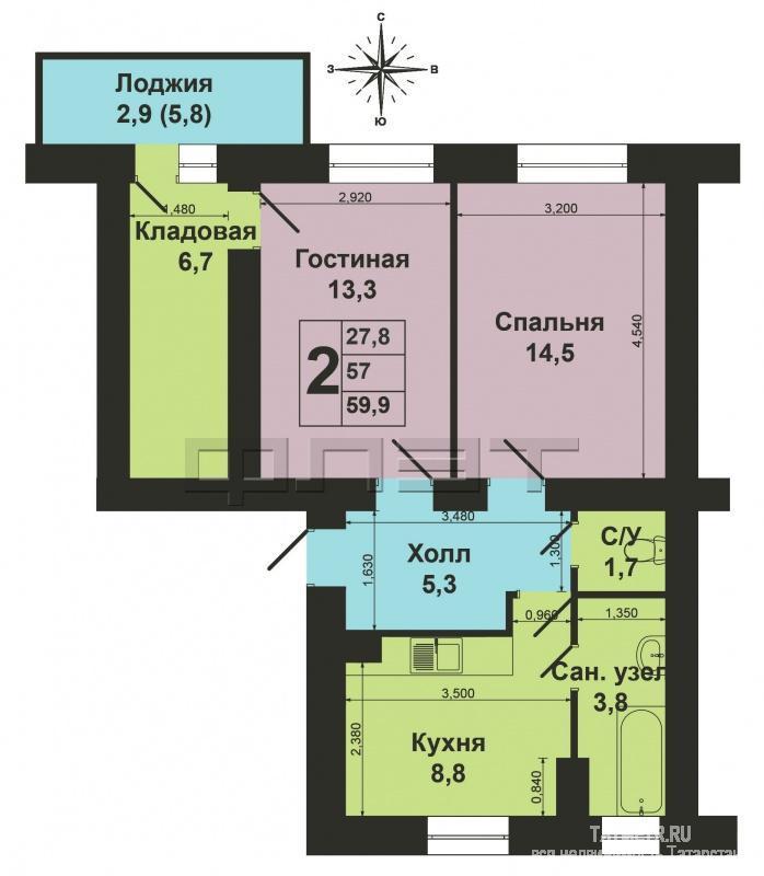 Зеленодольск, город, ул. Декабристов д.11. Продаётся 2-комнатная квартира «сталинка», большая и просторная, потолки 3... - 7