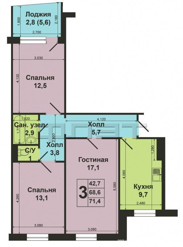 Зеленодольск, Мирный, Б.Урманче д.2 Продается 3-комнатная квартира ленинградского проекта, 65,9 кв.м, просторная, с... - 8
