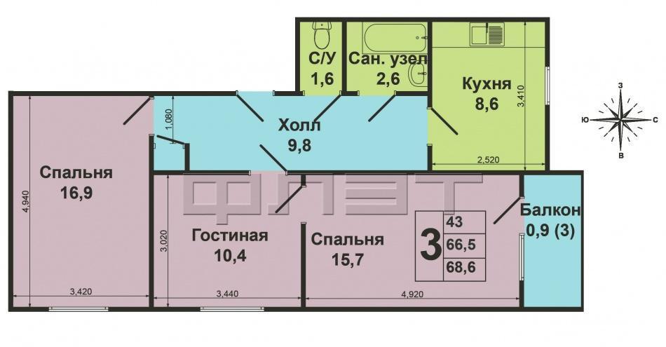 Зеленодольск, город, ул. Тургенева, д.2.  Продается 3-комнатная квартира в кирпичном доме, в экологически чистом,... - 8