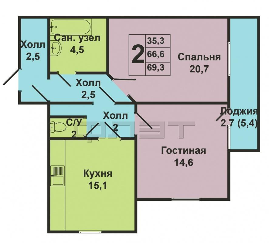 Зеленодольский р-н, с.Осиново, ул.Ленина,6 продается 2-х комнатная квартира в кирпичном доме 2014 года постройки с... - 12