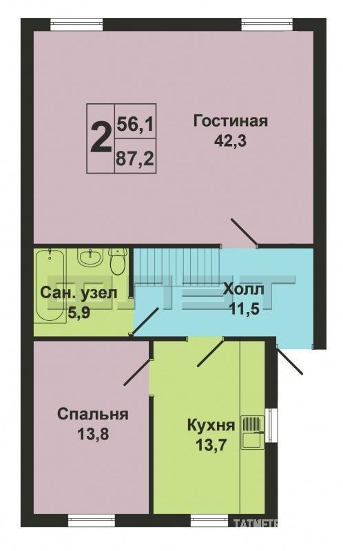 Продается  коттедж, площадью 156 кв.м. ГАЗ, свет, вода. Планировка коттеджа: 5 спальных комнат, 2 санузла, холл с... - 14