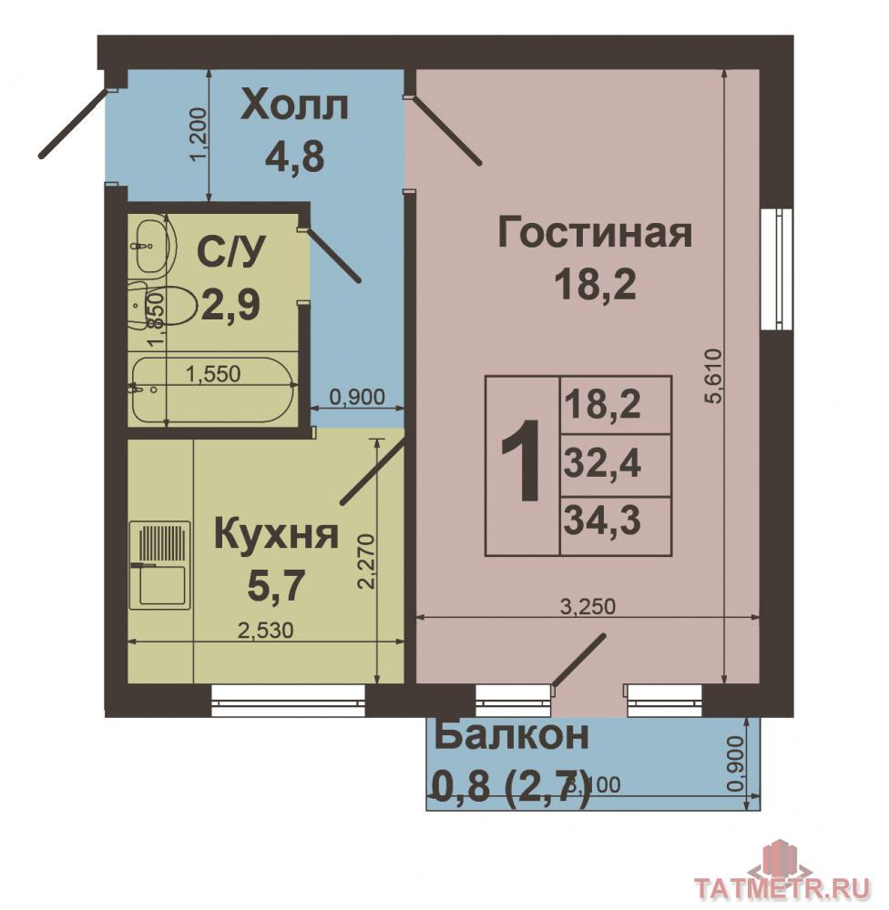 г.Зеленодольск,город,Ул.Норкина,д.1.Продается отличная однокомнатная квартира московского проекта на третьем этаже... - 9