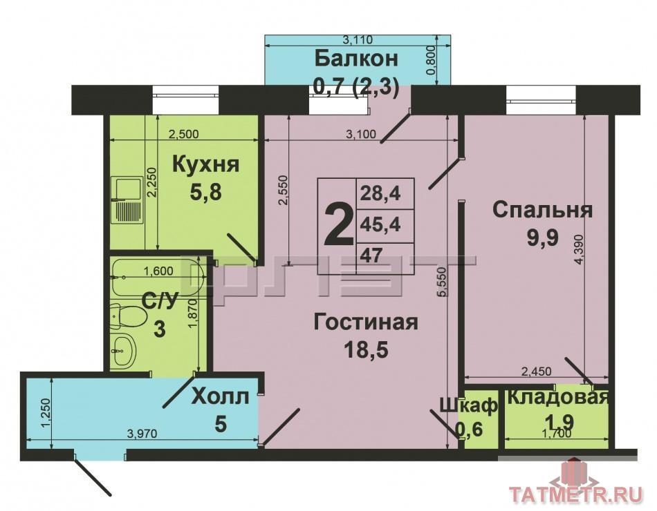 Отличное предложение Ново-Савиновский район, ул.Ярослава Гашека, д.1 продается отличная 2 комнатная квартира. Проект... - 6