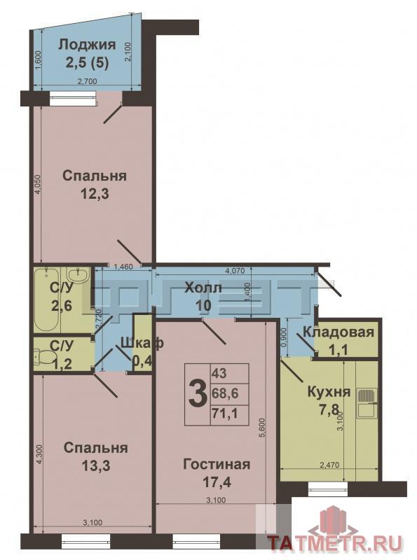 Продаю 3-комнатную квартиру (ленинградка) по ул. Ямашева, д. 54 (Ново-Савиновский район). Квартира расположена на 9... - 8