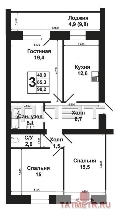 Вахитовский район, ул. Широкая, д.2 Продаётся большая, светлая, уютная 3-х комнатная квартира в новом кирпичном доме... - 5