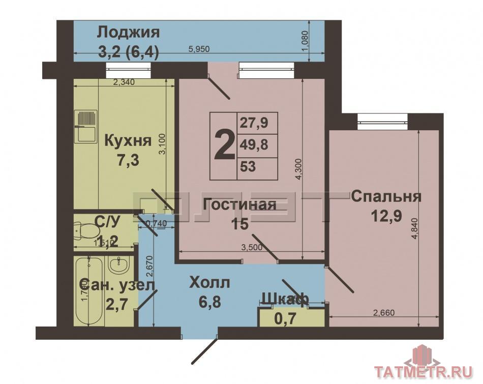 Приволжский район, Хусаина Мавлютова, д.31. Продается теплая, светлая 2 –х комнатная квартира  на 6 этаже 9 этажного... - 8