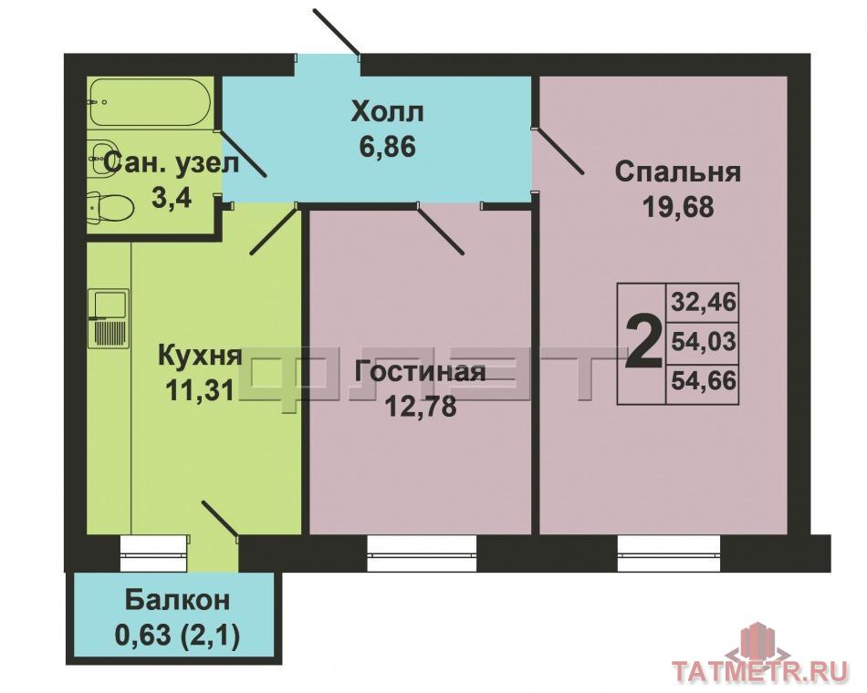 Продается двухкомнатная квартира площадью 54.66 кв.м. в ЖК 'Царево Village'. Выгодные условия при покупке квартиры:... - 11
