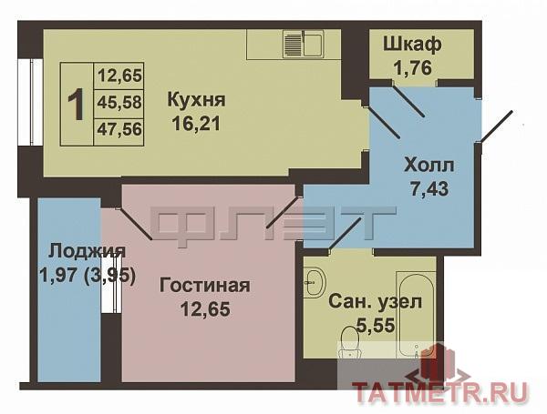 Продается однокомнатная квартира площадью 45.58 / 12.65 / 16.21  кв.м. в ЖК 'Столичный' в Ново-Савиновском районе. ЖК... - 8