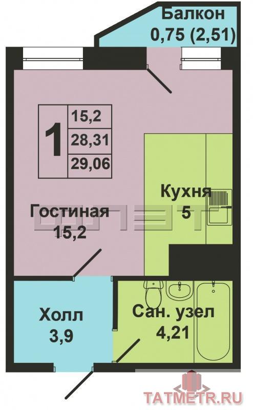 Продается однокомнатная квартира-студия площадью 28.67 кв.м. в ЖК 'Сказочный лес' в Приволжском районе (дом... - 8