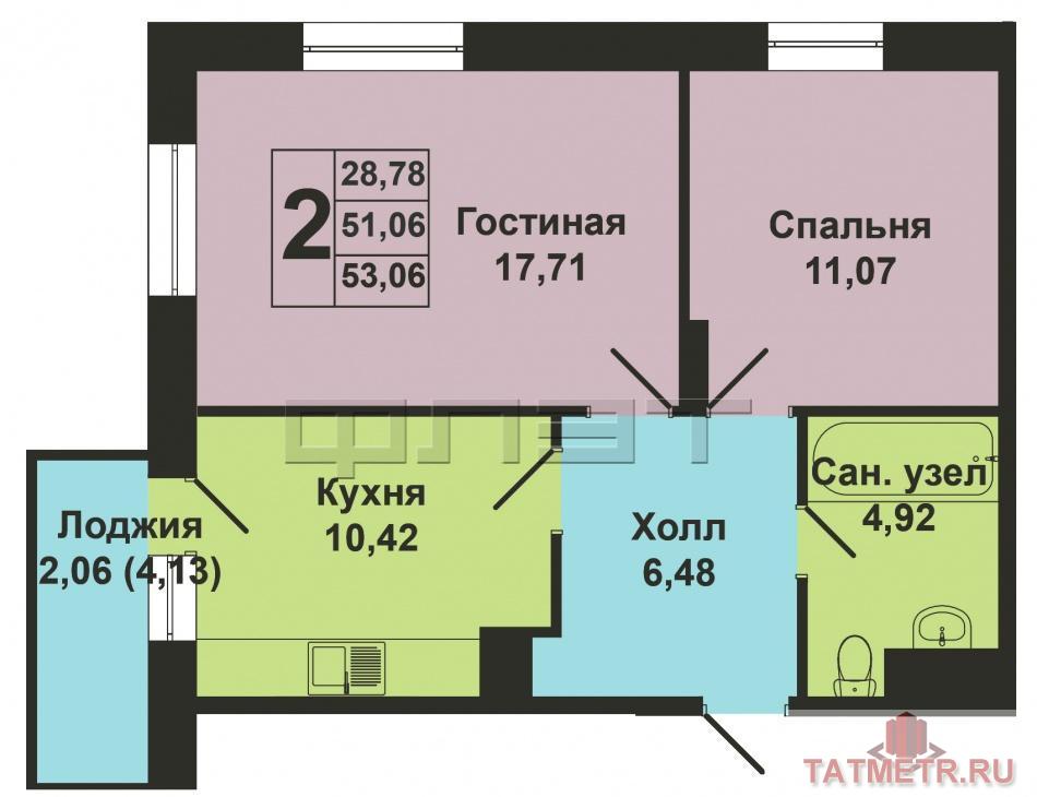 Продается двухкомнатная квартира площадью 50.94 кв.м. в ЖК 'Сказочный лес' в Приволжском районе (дом 'Рябина').... - 8