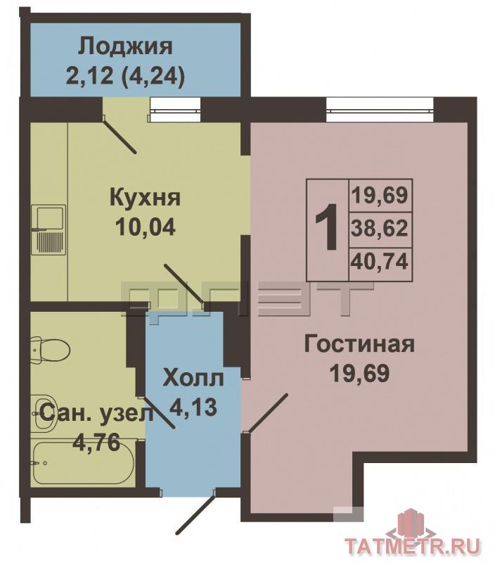 Продается однокомнатная квартира площадью 40.74 / 19.69 / 10.04 кв.м. в жилом комплексе 'Родина'. Это19-этажный... - 5