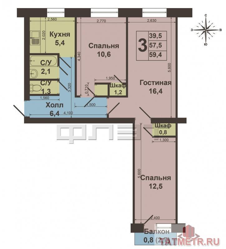 Продается уютная 3-х комнатная квартира в Московском районе по адресу ул. Декабристов д. 129. в 9-этажном кирпичном... - 8