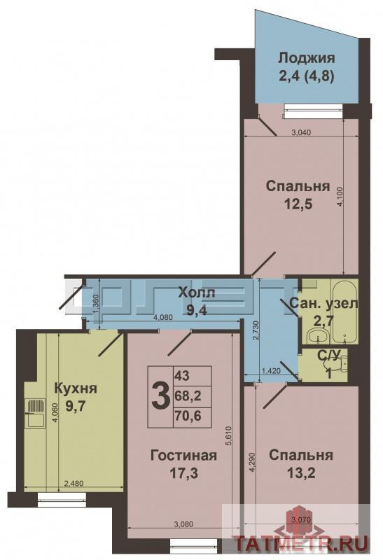 В самом современном и динамично развивающемся районе Казани продается отличная 3-комнатная квартира по ул.... - 12