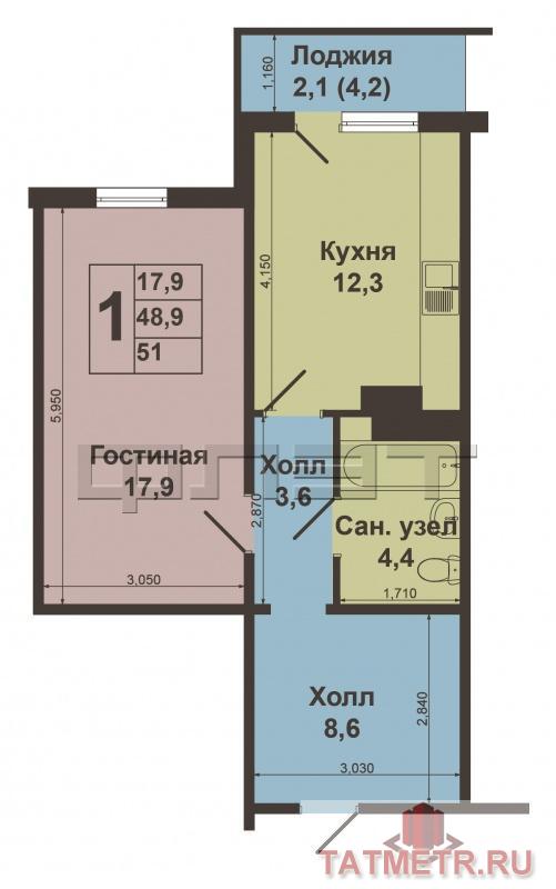 Продается просторная1-комнатная квартира улучшенной планировки. Общая площадь 48,9 кв.м.  Монолитно-кирпичный дом... - 7
