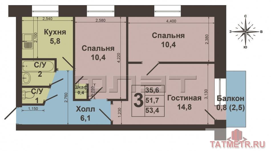 Продается просторная, теплая, уютная трехкомнатная квартира по ул. Волгоградская, д.22 Общая площадь 50,9 кв.м., на... - 6