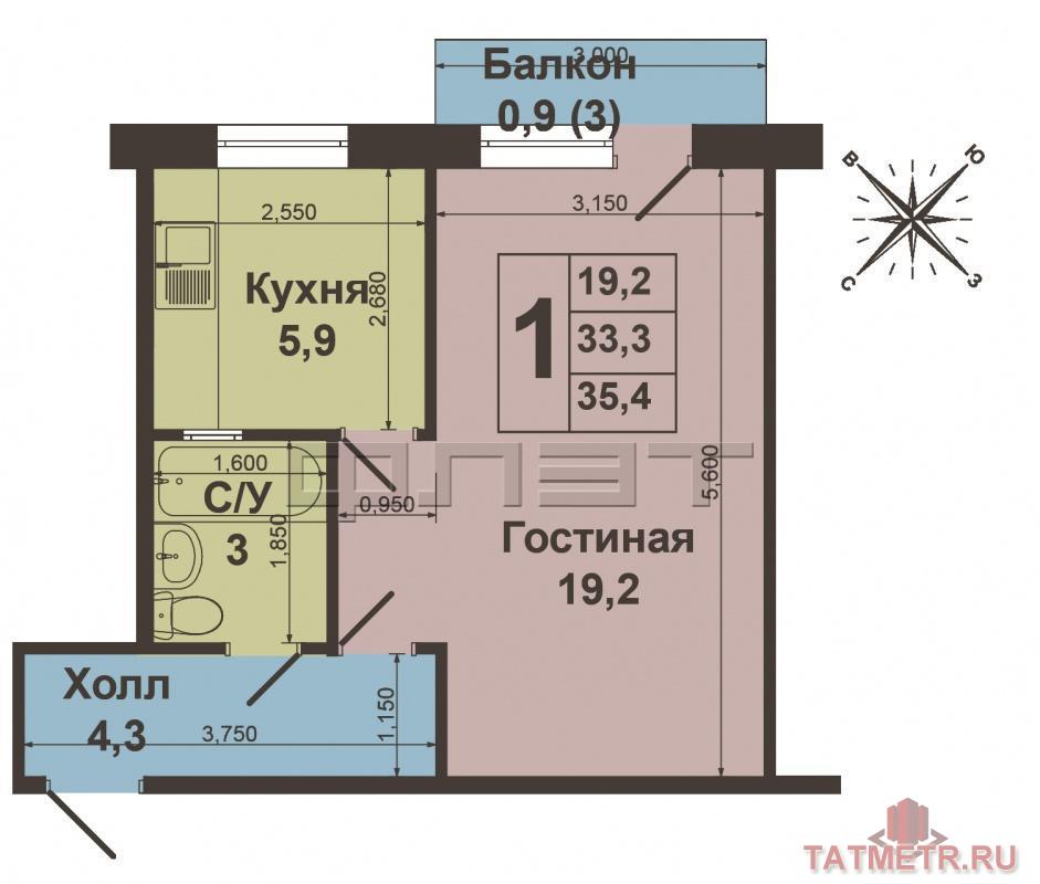 Продается просторная, теплая, уютная однокомнатная квартира по ул. Болотникова, д.1 Общая площадь 33,3 кв.м., жилая... - 6