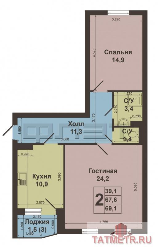 Продается отличная 2 х комнатная квартира  66.1 кв.м расположена на  3/ 9 этажного кирпичного дома по ул. Космонавтов... - 15