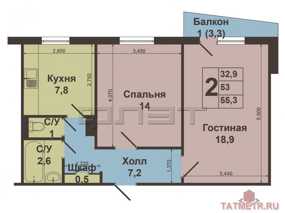 В центре Ново-Савиновского района продается  светлая ,уютная двухкомнатная квартира площадью 52 на 5/9 дома по адресу... - 4
