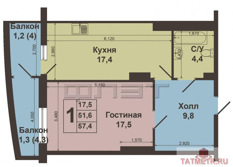 Просторная однокомнатная квартира 51,6 кв.м. в черновой отделке на 5-м этаже 19-го дома по адресу:Сибирский Тракт,... - 7