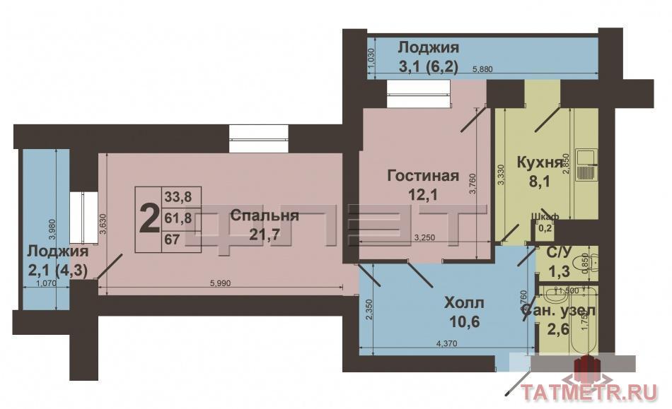 В Приволжском р-не по ул.Карбышева д.57, продается просторная и комфортабельная двухкомнатная квартира. Квартира с... - 11