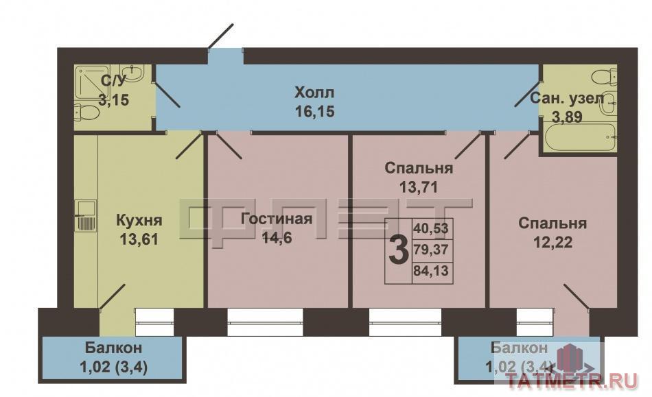 Внимание! Отличное предложение! Советский район, ул.Николая Ершова, д.62д продается отличная  3х комнатная квартира в... - 4