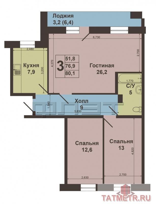 Советский район, ул.Гвардейская, д.61. Продается отличная просторная 3- х комнатная квартира   в кирпичном доме на 3... - 11