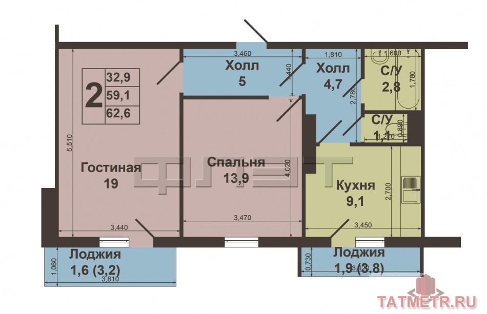 В Советском районе г. Казани по адресу Магистральная 18а  продается просторная 2-х комнатная квартира. Хорошая... - 11