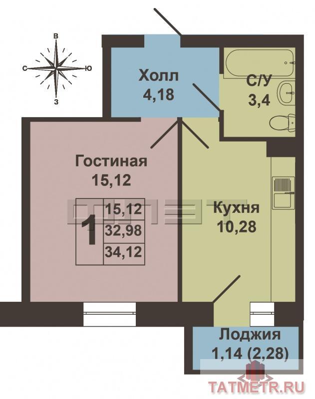 Продается однокомнатная квартира площадью 34.12 / 15.12 / 10.28 кв.м. в ЖК 'Царево Village' в прекрасном озелененном... - 11