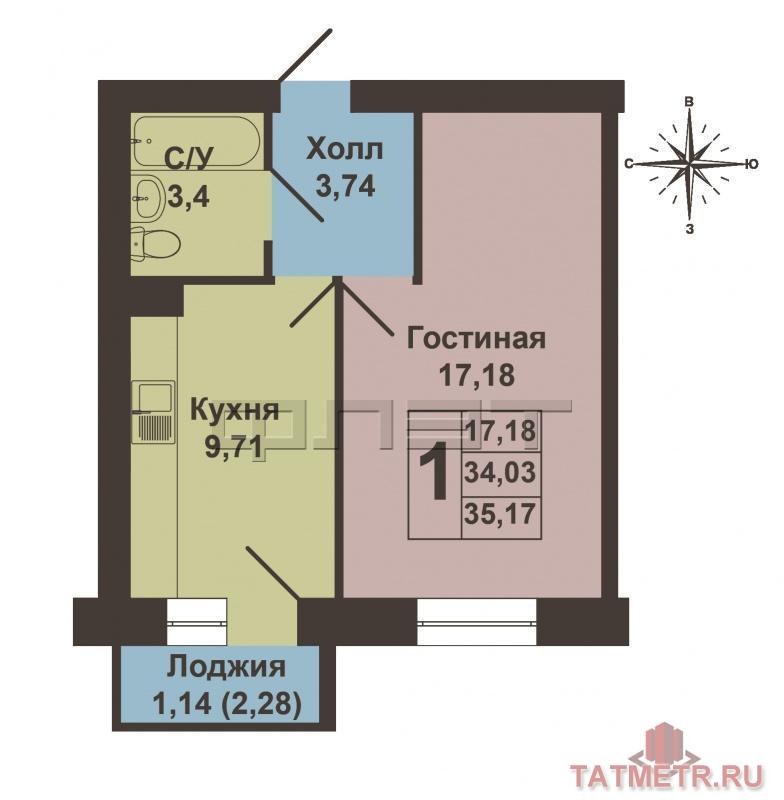 Продается однокомнатная квартира площадью 35.17 / 17.30 / 9.63 кв.м. в ЖК 'Царево Village' в прекрасном озелененном... - 11