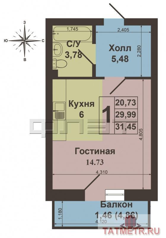 Продается однокомнатная квартира площадью 31.45 кв.м. в жилом комплексе 'Весна' в Советском районе. ВЫГОДНЫЕ УСЛОВИЯ... - 10