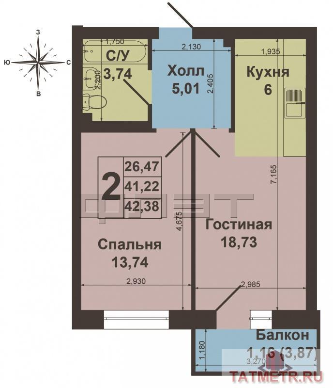 Продается двухкомнатная квартира площадью 42.38 кв.м. в жилом комплексе 'Весна' в Советском районе. ВЫГОДНЫЕ УСЛОВИЯ... - 11