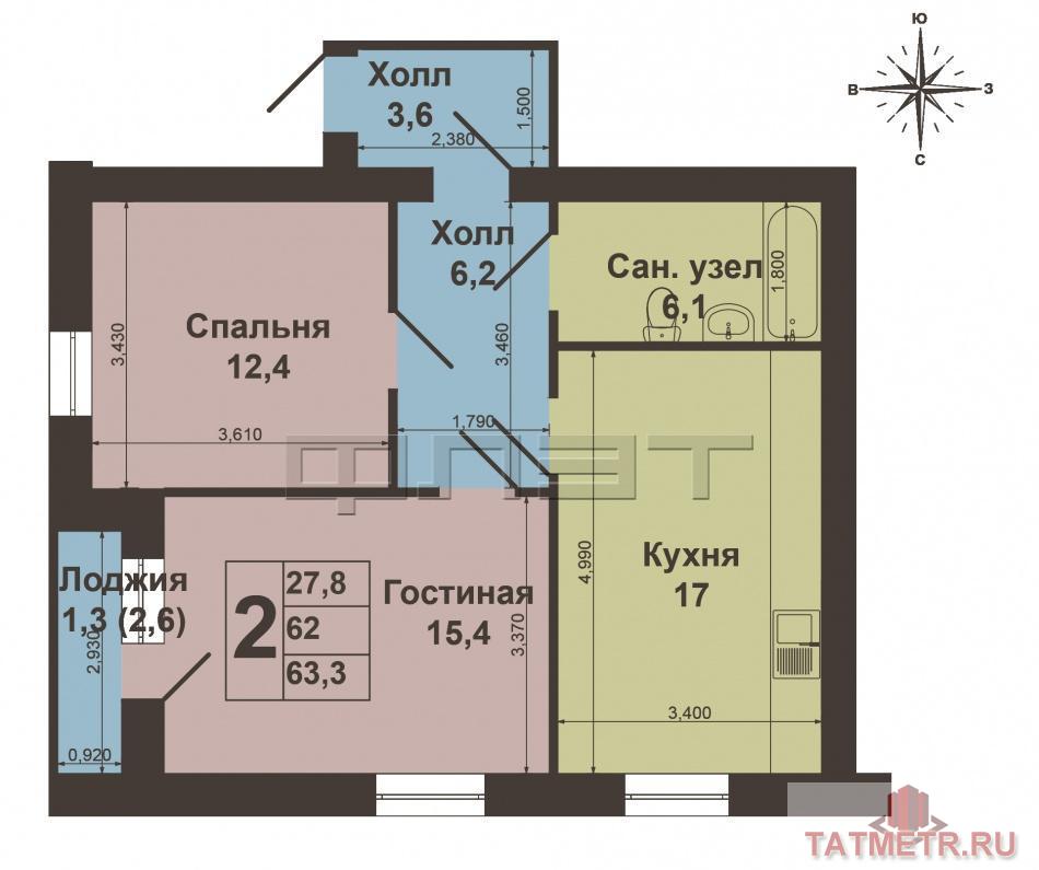В Приволжском районе, рядом с улицей Кул Гали, Габишева продается шикарная 2 комнатная квартира на 2 этаже... - 10