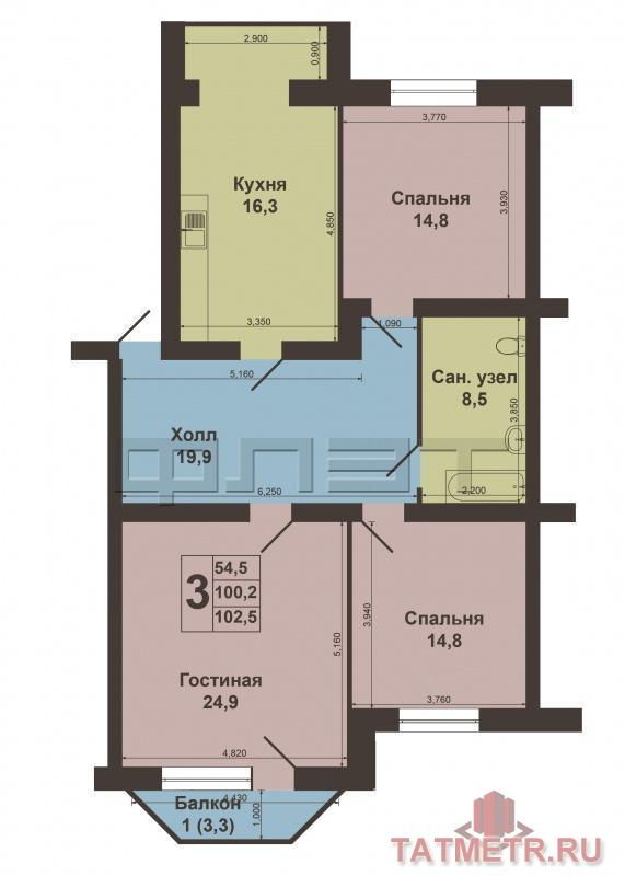 Продается 3-х комнатная квартира (103/ 55/18) на 4-м этаже кирпичного дома по ул.Волкова, д.55. . Дом построен чисто... - 10