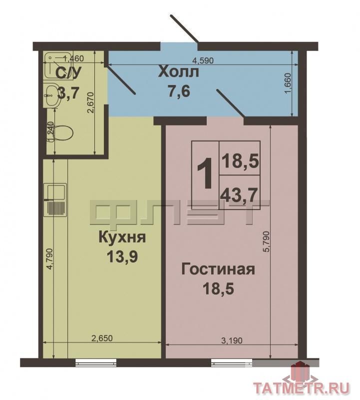 Зеленодольский район,пгт.Васильево,ул Ленина д.59.Отличная однокомнатная улучшенка на 3 этаже, год постройки  2013г.... - 5